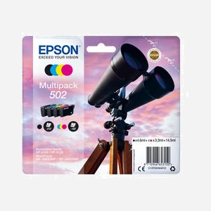 Epson 502 Multipack 4 Couleurs (C13T02V64010) : Encres pigmentaire noire 4.6ml, colorant Cyan/Magenta/Jaune 3.3ml, WorkForce/Expression Home