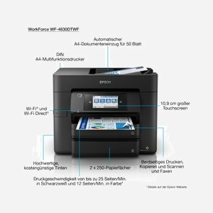 Epson WorkForce Pro WF-4830DTWF: Jet d'encre A4 Couleur, 4800x2400 DPI, 36ppm, Recto Verso Auto, WiFi, Ethernet, Scan vers Cloud, Écran Tactile 10.9cm - Miniature 4