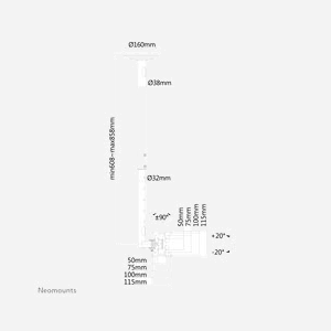 Neomounts FPMA-C050SILVER Support Plafond Écran 10-30" Acier Argent VESA 50x50 à 100x100mm Inclinaison 40° Pivot 180° Hauteur Ajustable 60-85cm Charge 20kg - Miniature 3