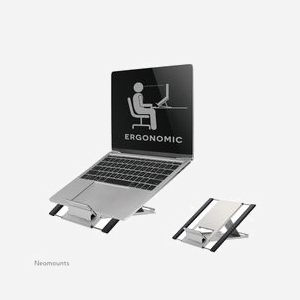 Neomounts NSLS100 Support Aluminium pour Notebook 10-22" (25.4-55.9cm), Inclinaison 0-52°, Charge 5kg, Ajustable 180-270mm, Compact & Pliable