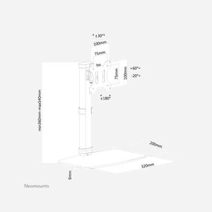 Neomounts FPMA-D890BLACK Support Bureau Écran 10-30" VESA 75x75/100x100 Inclinaison 80° Pivot 60° Rotation 360° Hauteur Réglable 36-54cm Charge Max. 6kg - Miniature 3