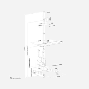 Neomounts FPMA-MOBILE1700 Station de travail mobile acier noir pour écran 10-32" (VESA 75x75/100x100 mm), inclinaison 30°, pivot 360°, hauteur max 1750mm, charge 8kg - Miniature 5