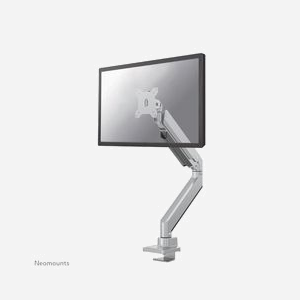 Neomounts NM-D775SILVER Support écran bureau 10-32" bras à gaz, VESA 75x75/100x100, pince/œillet, inclinaison 90°, pivot 360°, rotation 180°, hauteur 600mm, profondeur 630mm, 1-15kg