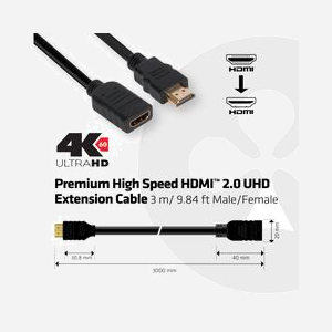 CLUB3D Câble d'Extension HDMI 2.0 High Speed 4K60Hz 3m Mâle/Femelle - Connecteurs plaqués Or, 10.2 Gbit/s, HDCP, Compatible 3D - Miniature 4