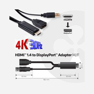 Adaptateur CLUB3D HDMI vers DisplayPort 1.1 Mâle/Femelle, 0.18m, 3840x2160 30Hz, Contacts Or, Transfert 10.2 Gbit/s, Noir, RoHS, FCC, CE EMI - Miniature 3