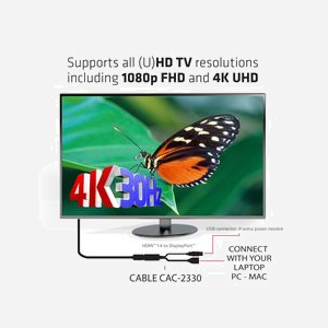Adaptateur CLUB3D HDMI vers DisplayPort 1.1 Mâle/Femelle, 0.18m, 3840x2160 30Hz, Contacts Or, Transfert 10.2 Gbit/s, Noir, RoHS, FCC, CE EMI - Miniature 4