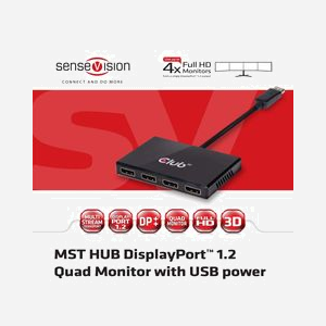 CLUB3D MST Hub DisplayPort 1.2 CSV-6400, Quadruple Sortie DisplayPort, Résolution 1920x1080, 60Hz, Alimentation USB, Compatible 3D, HDCP - Miniature 3