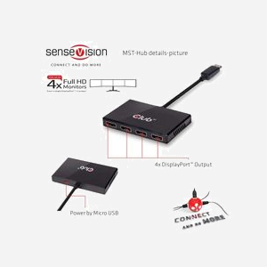 CLUB3D MST Hub DisplayPort 1.2 CSV-6400, Quadruple Sortie DisplayPort, Résolution 1920x1080, 60Hz, Alimentation USB, Compatible 3D, HDCP - Miniature 4