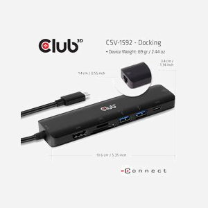 CLUB3D CSV-1592: Station d'accueil USB 3.2 Gen 1 Type-C, HDMI 2.0 (4K Ultra HD), Ethernet Gigabit, Lecteur Cartes SD/MicroSD, Power Delivery 100W, compatible Windows/macOS/Linux - Miniature 4