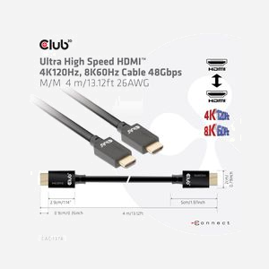 Câble HDMI 2.1 CLUB3D CAC-1374, 4m, HDMI Type A Mâle/Mâle, contacts or, support 8640x3940 144Hz, AWG 26, noir, certifié ROHS/FCC/CE EMI - Miniature 3
