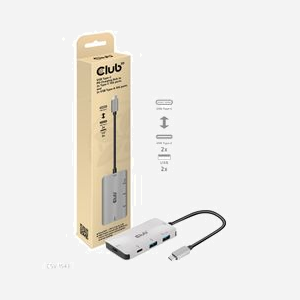 CLUB3D CSV-1543 Station d'accueil USB 3.2 Gen 2 Type-C, 2x USB-A + 2x USB-C, USB Power Delivery 3.0 jusqu'à 100W, 85x45x12mm