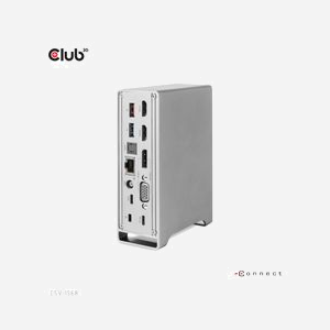 CLUB3D CSV-1568 Station d'accueil USB 3.2 Gen 2 Type-C Métallique, 2x HDMI, DP 1.4, VGA, 3x USB-A, USB-C, 100W PD, Ethernet, Lecteur Cartes, Audio - Miniature 1
