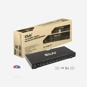 CLUB3D CSV-1383 Répartiteur Vidéo HDMI 1x HDMI vers 8x HDMI 4K Ultra HD (3840x2160) 60Hz HDCP 2.2 Compatible 3D - Noir - Plug & Play - Miniature 3