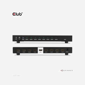 CLUB3D CSV-1383 Répartiteur Vidéo HDMI 1x HDMI vers 8x HDMI 4K Ultra HD (3840x2160) 60Hz HDCP 2.2 Compatible 3D - Noir - Plug & Play - Miniature 4