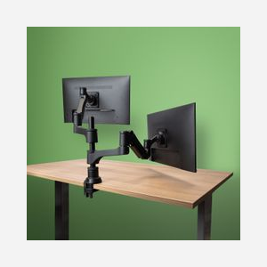 R-Go Tools Caparo Bras Double Écran 2x(24"-32") 3-9kg Aluminium Noir, Montage Bureau, VESA 75/100mm, Ajustement Vérin à Gaz, Pivot 180°, Rotation 360°