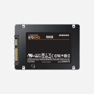 SSD Samsung 870 EVO 500 Go 2.5" SATA III V-NAND MLC (MZ-77E500BW) : Lecture 560 Mo/s, Ecriture 530 Mo/s, AES 256-bit, 98K/88K IOPS 4KB - Miniature 2