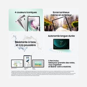 Samsung Galaxy Tab S9 FE SM-X510NLGAEUB : Écran 10.9" WUXGA+ TFT, Exynos 1380, 6Go RAM, 128Go, Wi-Fi 6, Android 13, Caméras 8MP/12MP, IP68 - Miniature 5