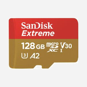 SanDisk MicroSDXC 128Go Extreme, 160Mo/s Lecture, 90Mo/s Ecriture, UHS-I U3, V30, A2, incl. Adaptateur SD, -25°C à 85°C, SDSQXAA-128G-GN6AA