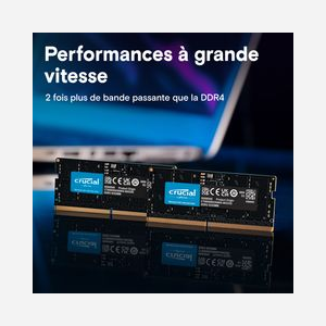 Crucial Mémoire SO-DIMM DDR5 64Go (1x64Go) 5600MHz CL46 1.1V, Unbuffered, avec On-Die ECC, PC Portable, Référence CT64G56C46S5 - Miniature 2