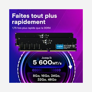 Crucial Mémoire DDR5 128Go (2x64Go) 5600MHz UDIMM CL46 1.1V, avec On-Die ECC, pour PC de bureau - CT2K64G56C46U5 - Miniature 3