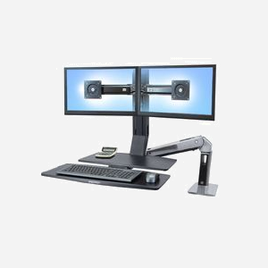 Ergotron WorkFit-A Dual 55,9cm Bureau Noir : Support écran double, montage bureau, VESA 75/100mm, charge max 11,3kg, inclinaison +/-30°, rotation 360°