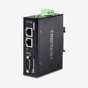 Trendnet TI-M12 Régulateur Ethernet 2x RJ45 10/100 Mbps, RS-232, Alimentation 12-56V, Montage Rail DIN, Boîtier Métal IP30, -40°C à 75°C