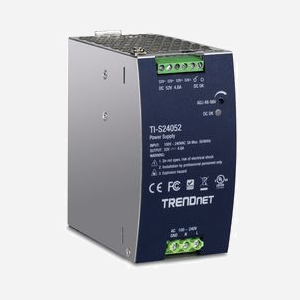Alimentation Industrielle Trendnet TI-S24052 240W, Entrée 90-264V AC, Sortie 52V DC, Montage Rail DIN, Protections Surtension/Surchauffe/Court-Circuit, Certifications CE/RoHS/FCC/UL