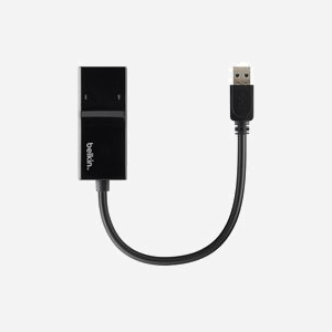 Belkin Adaptateur USB 3.0 vers Gigabit Ethernet, Port RJ45 10/100/1000BaseT(X), 1 Port USB, Alimentation USB, Noir, Compatible IEEE 802.3/ab/u