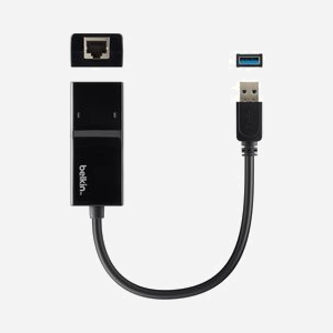 Belkin Adaptateur USB 3.0 vers Gigabit Ethernet, Port RJ45 10/100/1000BaseT(X), 1 Port USB, Alimentation USB, Noir, Compatible IEEE 802.3/ab/u - Miniature 2