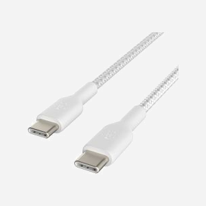 Belkin CAB004BT1MWH Câble USB-C Mâle/Mâle 1m Blanc Tressé, USB-IF Certified, compatible Apple/Samsung/Google (Liste détaillée fournie)