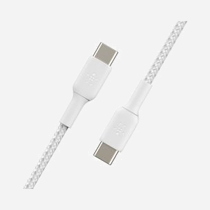 Belkin CAB004BT1MWH Câble USB-C Mâle/Mâle 1m Blanc Tressé, USB-IF Certified, compatible Apple/Samsung/Google (Liste détaillée fournie) - Miniature 2