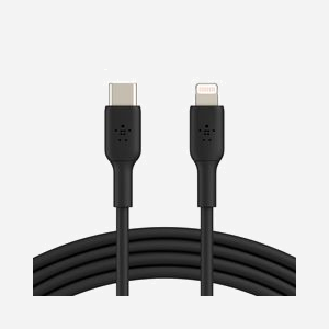 Belkin CAA003BT1MBK : Câble 1m Lightning vers USB-C Noir, Connecteurs Mâle Droit, Certification MFi, Quantité 1