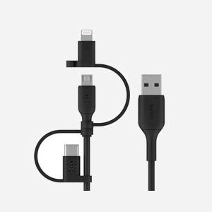Belkin BOOST CHARGE Câble 1m Noir - USB A vers USB-C/Micro-USB B/Lightning - Compatible iPhone, iPad Pro - Certification MFi - CAC001BT1MBK