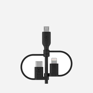 Belkin BOOST CHARGE Câble 1m Noir - USB A vers USB-C/Micro-USB B/Lightning - Compatible iPhone, iPad Pro - Certification MFi - CAC001BT1MBK - Miniature 2