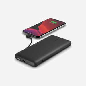 Belkin BPB006btBLK - Batterie Externe 10000mAh Noire avec Câbles USB-C & Lightning Intégrés, 18W, LED Indicateur, 2 Ports USB-C, 73x156x17mm - Miniature 3