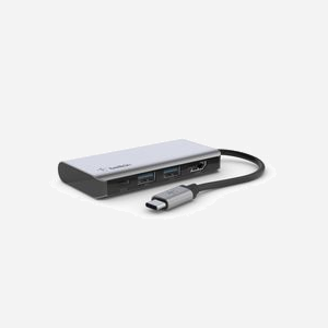 Belkin AVC006btSGY Adaptateur USB-C Multiport 4-en-1 Argent - USB 3.2 Gen 1 Type-C, 2x USB-A, HDMI 1.4 (4K 30Hz), Power Delivery 100W