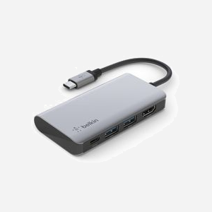 Belkin AVC006btSGY Adaptateur USB-C Multiport 4-en-1 Argent - USB 3.2 Gen 1 Type-C, 2x USB-A, HDMI 1.4 (4K 30Hz), Power Delivery 100W - Miniature 2
