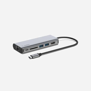 Belkin AVC008BTSGY : Station d'accueil USB 3.2 Gen 1 Type-C, 2x USB-A, 1x USB-C, HDMI, RJ-45, Lecteur SD, Power Delivery 100W, Noir/Gris, 117x16x47mm - Miniature 1