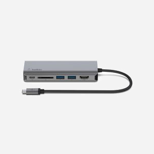 Belkin AVC008BTSGY : Station d'accueil USB 3.2 Gen 1 Type-C, 2x USB-A, 1x USB-C, HDMI, RJ-45, Lecteur SD, Power Delivery 100W, Noir/Gris, 117x16x47mm - Miniature 2