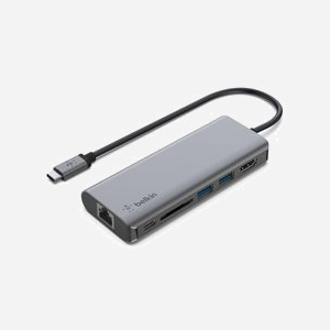 Belkin AVC008BTSGY : Station d'accueil USB 3.2 Gen 1 Type-C, 2x USB-A, 1x USB-C, HDMI, RJ-45, Lecteur SD, Power Delivery 100W, Noir/Gris, 117x16x47mm - Miniature 4