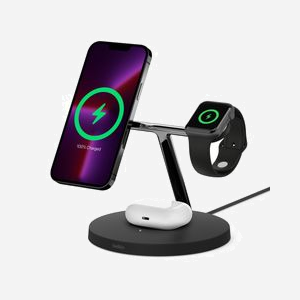 Belkin WIZ017vfBK Station de charge 3-en-1 MagSafe 15W Noir pour iPhone 12/13, Apple Watch Series 2-7, AirPods Pro/Gen 2, Secteur, Charge rapide - Miniature 1