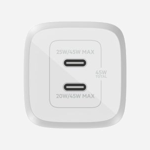 Belkin WCH011vfWH Chargeur Secteur 45W GaN Double USB-C PD 3.0/PPS - 25W/20W - Compatible Ordinateur Portable, Smartphone, Tablette - Blanc - Miniature 2