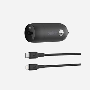 Belkin BoostCharge CCA004BT1MBK-B5 Chargeur Auto Universel USB-C 30W Power Delivery PPS Noir avec Câble USB-C vers Lightning 1m Certifié USB-IF