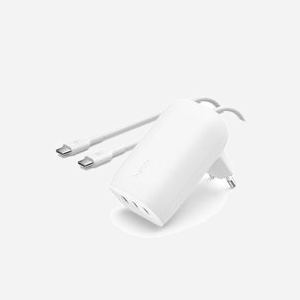 Belkin BoostCharge Chargeur Secteur 67W, 3 Ports USB-C, Power Delivery 3.1, PPS, Protection Surtension/Surcharge, Blanc, Câble USB-C Inclus