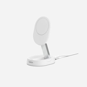 Belkin BoostCharge Pro WIA008VFWH Chargeur Secteur sans Fil Qi2 15W Blanc - USB-C, inclinable 0-75°, câble 1.5m - Compatible iPhone 12 à 15 Pro Max