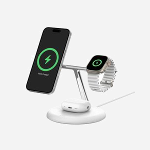 Belkin WIZ023VFWH Chargeur Intérieur USB sans Fil pour Smartphones, Smartwatches, Écouteurs - Compatible iPhone 15/14/13/12, Apple Watch, AirPods - Blanc - Miniature 4