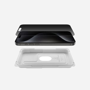 Belkin OVA150ZZ : Filtre de confidentialité sans bords 6.7" (17cm) pour Smartphone, verre trempé 9H, anti-rayures, anti-microbien, compatible iPhone 15 Pro Max - Miniature 4