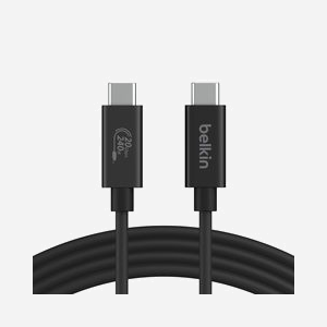 Belkin INZ004BT2MBK Câble USB4 Gen 2x2 USB-C Mâle/Mâle 2m Noir 20 Gbit/s 240W avec Thunderbolt - Support Résolution 4K/60Hz