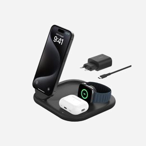 Belkin BoostCharge Chargeur Intérieur USB-C 15W avec Recharge sans Fil et Charge Rapide - Noir, Câble USB-C inclus, Compatibilité Écouteurs/Smartphone/Smartwatch
