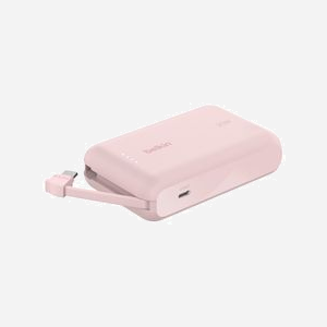 Belkin BPB021HQPK Batterie Externe 10000mAh Rose 2x USB Type-C 20W Power Delivery, Recharge USB, Dimensions 64x99x23mm, Câble USB-C 5.7cm